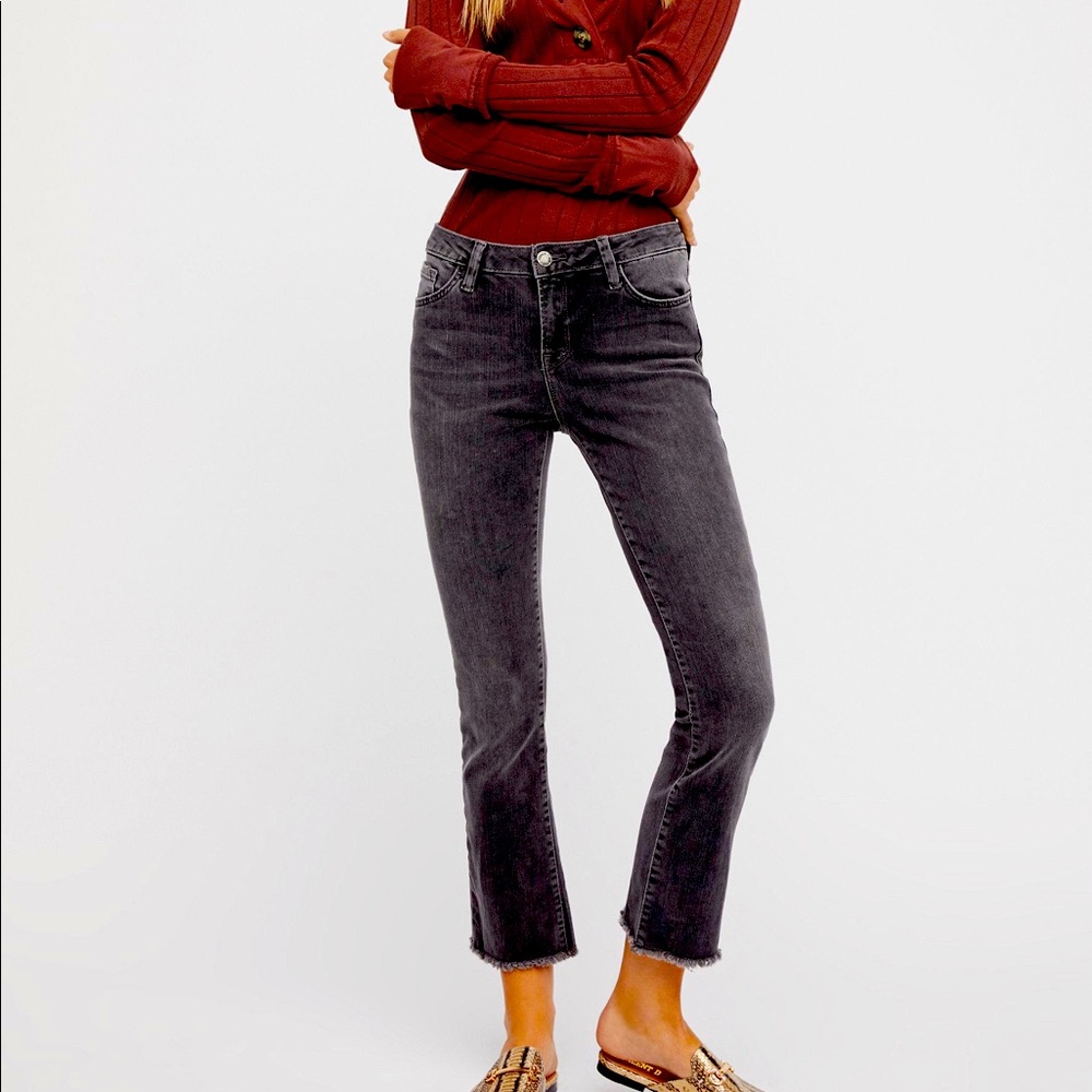 Free People Straight Leg Crop Washed Black Jeans